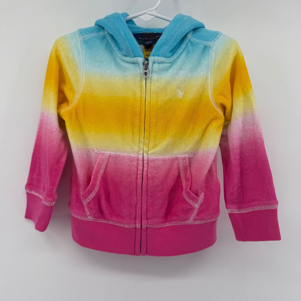 Polo Ralph Lauren Hoodie Girls 2T Multicolor Ombre Rainbow Terry Cloth Full Zip